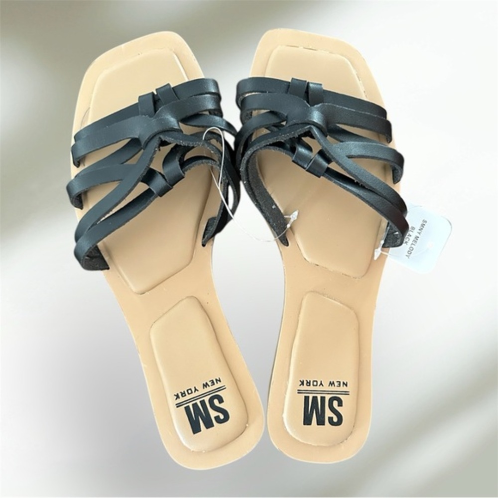NEW SM New York Women’s Black Strappy Sandals Sz 8 Chic Summer Slide Sandals NWT